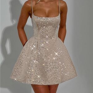 Elegant Cream Rhinestone Dress - Babyboo